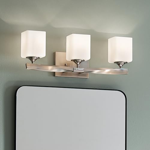 Image of Kichler Marette 22.75 inch Vanity Light in Brushed Nickel, 3-Light Modern Bathroom Light with Satin Etched Cased Opal Glass, (22.75 inch W x 8 inch H), 55002NI