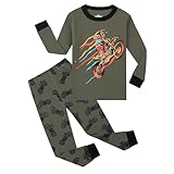 DAWILS Jungen Schlafanzug Motorrad Zweiteiliger Schlafanzug Feuerwehrauto Kinder Motorcycle Herbst Winter Bekleidung Nachtwäsche Pyjama Set 98