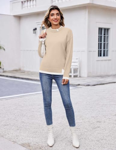 Zeagoo Womens Sweaters Crewneck Long Sleeve Pullover Tops Apricot - image 6
