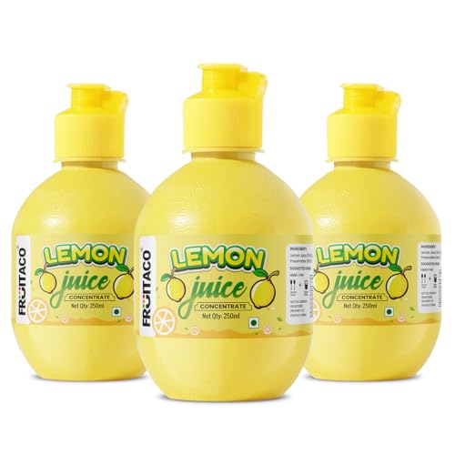 Image of Fruitaco Yellow Lemon Juice Concentrate - Pack of 3 (750ml) | Equivalent to 75 Lemons | Pocket Bottle | Easy to Use in Cooking, Beverages, Shikanji, Lemonade & More
