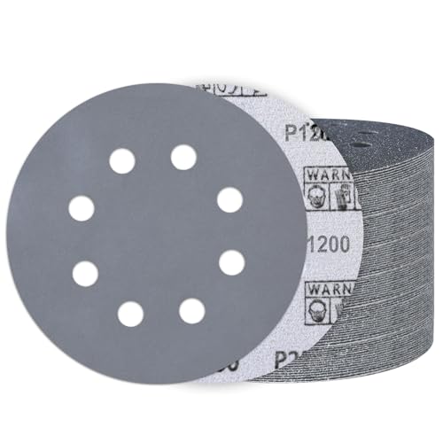 Image of 100PCS 5 Inch Sanding Discs 1200 Grit, Wet Dry Hook and Loop Sandpaper | 8 Hole Silicon Carbide Round Sand Paper, Water and Oil Resistant, Orbital Sander for Wood Metal Automotive Polishing