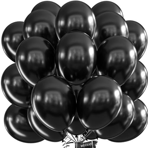 Image of Black Balloons 12 inch, 50 Pcs 3.2g Black Latex Balloon Matte Helium Balloons for Birthday Party Wedding Baby Shower Retirement Decorations
