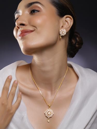 Image of Rubans Pendant Necklace Set American Diamond and Zirconia Gift Jewellery for Women & Girls
