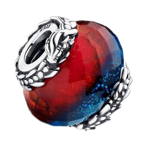 ZURWTCH Fit Women Bracelet Necklaces Fashion Gifts 925 Sterling Silver DIY Jewelry (Ice & Fire Dragons Dual Murano Glass Charm)