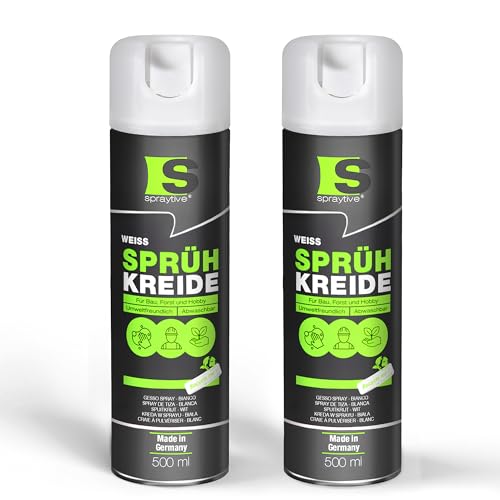 Spraytive 2 x 500 ml spray de tiza blanca – Pintura de tiza luminosa lavable para exteriores, pintura de tiza exterior, marcador temporal, spray de pintura para asfalto, hierba, hormigón