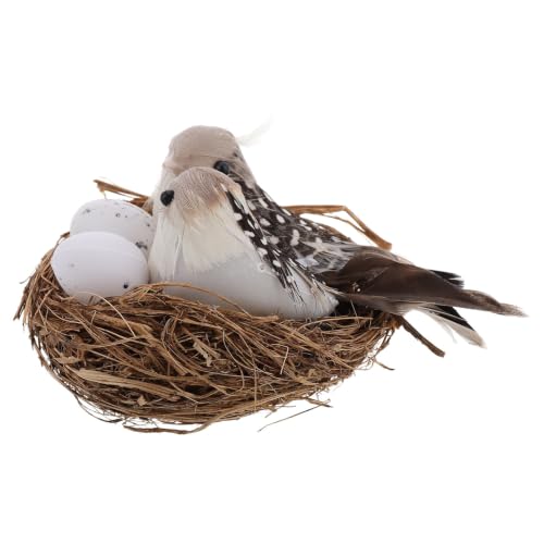 Pájaro artificial con huevos de aspecto realista y base para decoración 2