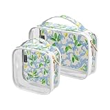 Neceser de viaje transparente floral azul barroco hoja de limón frutas bolsa de cosméticos bolsas de maquillaje 2 unidades PVC portátil impermeable artículos de tocador bolsa de transporte bolsa de