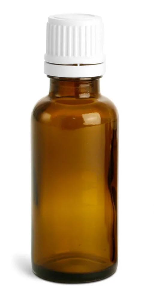 30 ml Amber Glass Euro Dropper Bottles w/White Tamper Evident Caps and Orifice Reducers