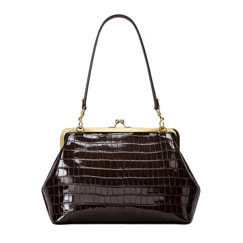CATSEA Large Women's Kiss Lock Bag PU Medium Top Handle Handbags Kiss Clasp Shoulder Bags Tote Purse Messenger Clutch (Stone pattern - Brown)
