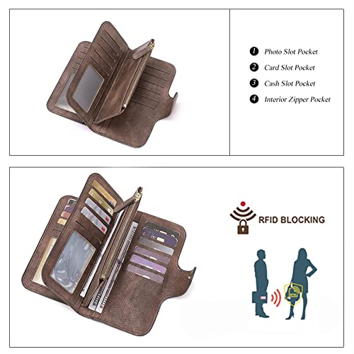 Image of CLUCI Women Wallet Soft Leather Designer Trifold Multi Card Organizer Lady Clutch, Coffee, Large,