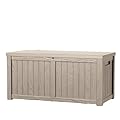 Trygoal 120 Outdoor Storage Box, Waterproof Resin Deck Box for Indoor & Outdoor Use, Lockable Storage Bench with Piston Hinge, Storage Bin for Patio Cushions, Garden Tools, Package Delivery, Grey