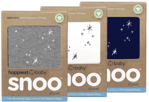 Image of Happiest Baby SNOO Bassinet Fitted Sheet - 100% Organic Cotton Nursery Bedding - Fits SNOO Sleeper Crib Mattress - 3-Pack Bundle (White, Grey, Navy)