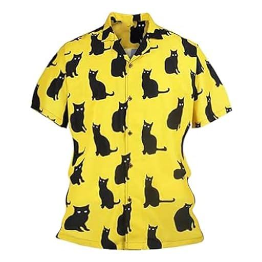 Camisa de manga corta para hombre con motivos de gatos negros, camisa de ocio amarilla con estampado de animales | Divertida camisa de verano para amantes de los gatos, Style_v01 Negro, XL | Ya disponible en tu tienda friki favorita! En mundofriki.es! Camisa de manga corta para hombre con motivos de gatos negros, camisa de ocio amarilla con estampado de animales | Divertida camisa de verano para amantes de los gatos, Style_v01 Negro, XL | Ya disponible en tu tienda friki favorita! En mundofriki.es!