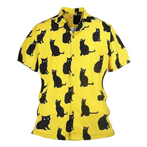 Camisa de manga corta para hombre con motivos de gatos negros,