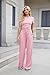 Nimsruc Women's 2 Piece Lounge Sets For Women Summer 2025 Ruched Short Sleeve Tops Wide Leg Pant Sets Tracksuit Pink XS