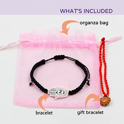 Image of Uloveido Customized A to Z 26 Letters Hand of Fatima Bracelet - Fatima Hamsa Hand Evil Eye Protection Bracelet Lucky Charm Adjustable Braided Black String