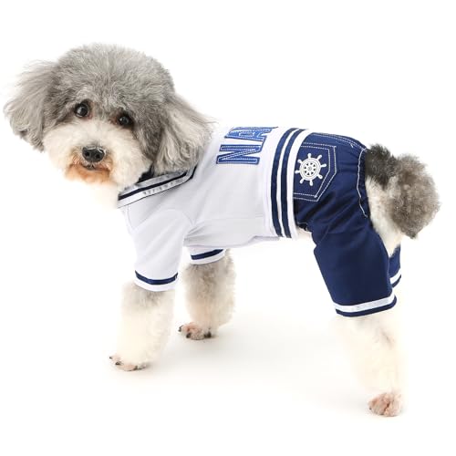 ZUNEA Small Dog Clothes for Female Male Navy Captain Dog Four Legged Jumpsuits Puppy Costume Pet Overalls Outfits for Chihuahua XL