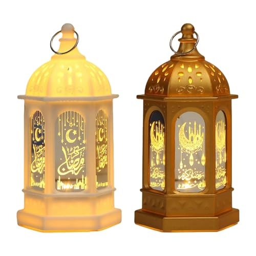 2 pcs Ramadan Deko Lampe Ramadan Dekoration Laterne Eid Mubarak Laterne Ramadan Decorations Eid Lights Mond Stern Dekoration Vintage Hängend Ramadan Deko Licht für Muslimische Festival