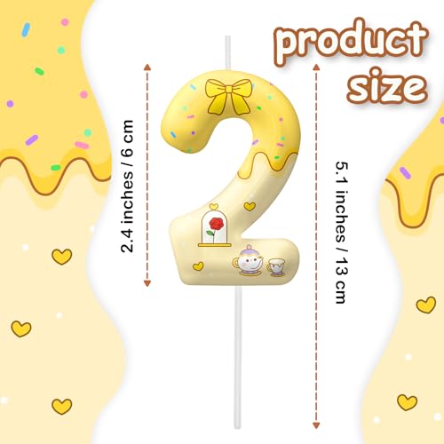 Image of Yellow Cartoon Birthday Candles, Number 2 Candle Yellow Themed Birthday Party Supplies, 2.4 inch Birthday Candles for Cake Topper Party Decorations, Birthday Decorations for Boys Girls (Number 2)