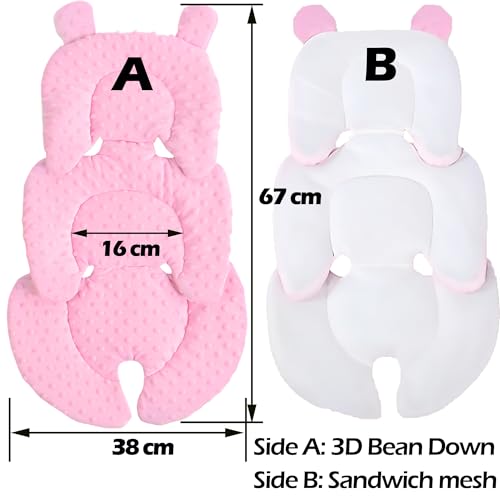 CXAFQ Rosa Kinderwagen Kissen, Kissen Gegen Plattkopf Baby, 67*38cm, Weich Und Bequem, Geeignet Für Alle Jahreszeiten, Geeignet Für Sicherheitssitze, Kinderwagen Stützköpfe, Taille, Hüften