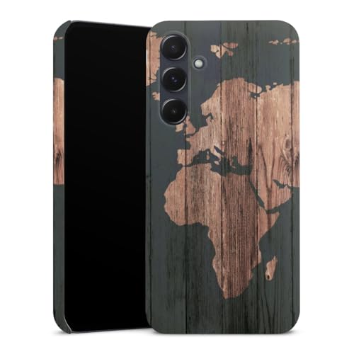 Étui Samsung A55 5G chic carte géographique et finition aspect bois