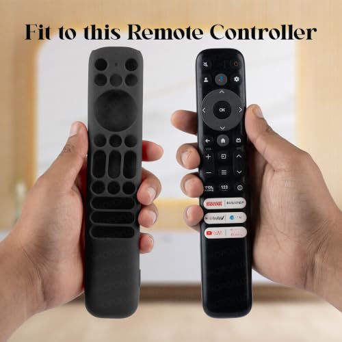 Image of SHOPOFLUX Silicone TV Remote Cover Case Compatible with TCL Tv Remote Protective Cover with Lanyard (Black)