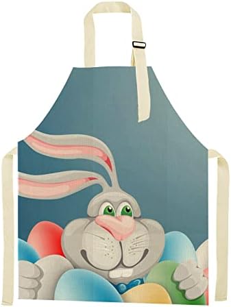 Happy Easter Day Colorful Egg Bunny Apron, Easter Aprons for Women Men, Farm Tulip Easter Basket Eggs Spring Holiday Adjustable Waterproof Kitchen Chefs Apron for Grilling Cooking BBQ Painting