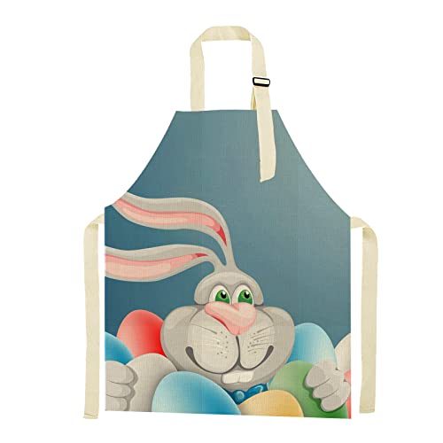 Happy Easter Day Colorful Egg Bunny Apron, Easter Aprons For Women Men, Farm Tulip Easter Basket Eggs Spring Holiday Adjustable Waterproof Kitchen Chefs Apron For Grilling Cooking Bbq Painting #TOP3