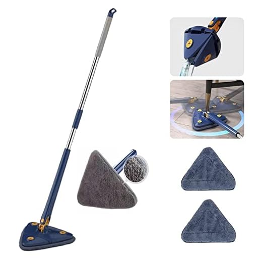 2023 New 360° Rotatable Adjustable Cleaning Mop with 2 Mop Replacement Heads, Triangle Cleaning Mop for Walls and Ceilings, Microfiber Ecloth Mop Wet and Dry for Bathroom Floor Wall Bed Bottom (Blue)