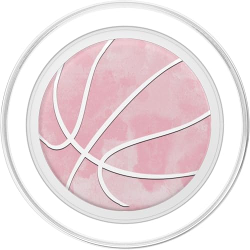 White Basketball On Pink Watercolor PopSockets PopGrip for MagSafe by ASBBalls - Image 2