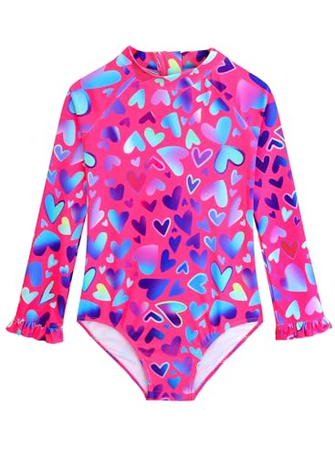 Image of Alakuoti Long Sleeve One Piece Ruffle Swimsuit for Toddler Girls Baby Girl Rashguard Shirt with UPF 50+ Sun Protection