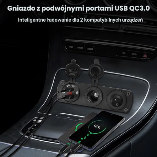 MEIRIYFA Gniazdo gniazda zapalniczki samochodowej 12 V do kampera, podwójne gniazdo USB QC3.0, gniazdo zasilania RV, wodoodporna ładowarka, wstępnie okablowana 3 w 1, z cyfrowym