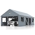 Carports 13X25 Heavy Duty?Portable Car Port Garage?Carport Canopy with Side Doors?Outdoor Car Shelter All Weather,Grey