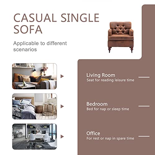 Nrizc Tufted Club Chair, Living Room Accent Chairs, Mid Century Modern Arm Chairs With Studded, Solid Wood Frame, For Living Room, Bedroom, Reading, Or Office, Brown #TOP6