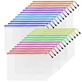 24pcs A4 Mesh Zipper Pouch Bags, Mesh Bags with Zipper Bulk, Pouches for Organization, Clear Storage Bags for Classroom, Travel, Office