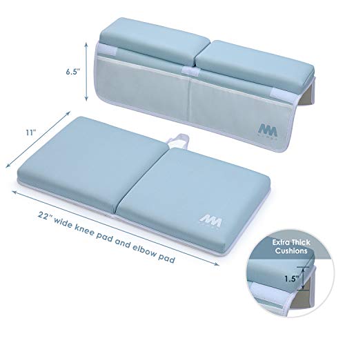 Baby Bath Kneeler and Elbow Rest, 1.5 inch Thick Non-Slip Bottom Kneeling Pad Chushion with 4 Pockets, Mumba Foldable Waterproof Bath Mat, Machine Washable and Hangable, Perfect Shower Gift - Thumbnail 2