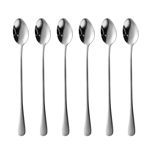 6 PCS Latte Spoons Long Handle Coffee Spoons, 7.68in Stainless Steel Teaspoons, Dishwasher Safe for Iced Coffee and Desserts