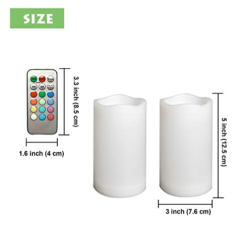 Image of Color Changing Outdoor Flameless Pillar Candles Remote Waterproof Battery Operated Electric LED Candle Set for Gift Home Party Wedding Supplies Garden Halloween Christmas Decoration, 2 Pack, 3 inch x 5 inch