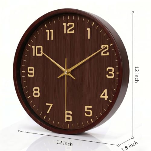 Image of STAR WORK Silent Non-Ticking Wall Clock 12 inch Inch Analog Clock & LCD Display | Calendar Date, Day, Temperature, Operated Decorative Clock for Living Room, Kitchen, Bedroom,Office (Wooden Gold)