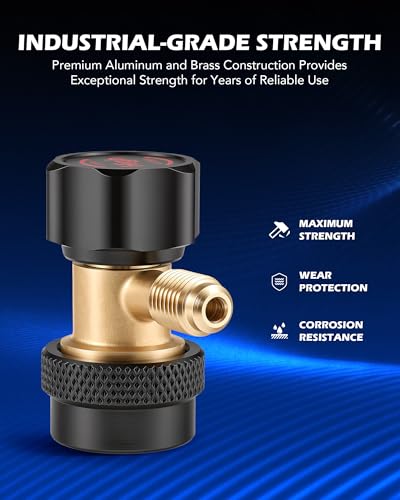 Image of OMT R134a Adjustable Quick Coupler Adapters, High /Low 2pc, 1 /4 inch Male Flare | For AC Evacuation & Recharge on Cars, Trucks, SUVs, Home Units; Leak-Free O-Ring Seal, Aluminum & Brass, 6-Ball Couplers