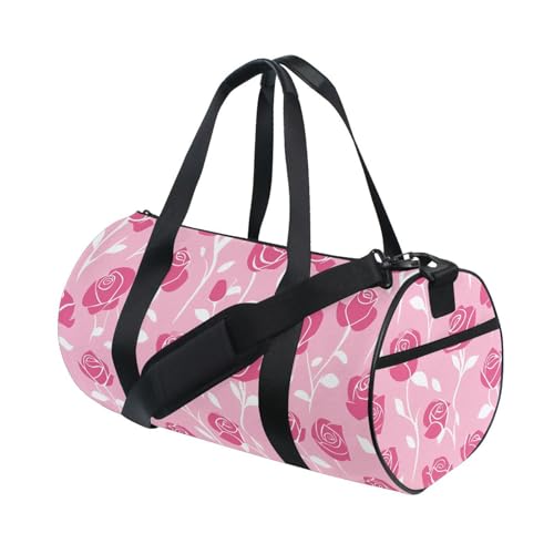 Rose Pink Sports Duffel Bag Barrel Gym Bag with Large Main Compartment, Side Pocket and Zippered Pouch Full Print Design for Fitness Short Trips and Outdoor Sports3