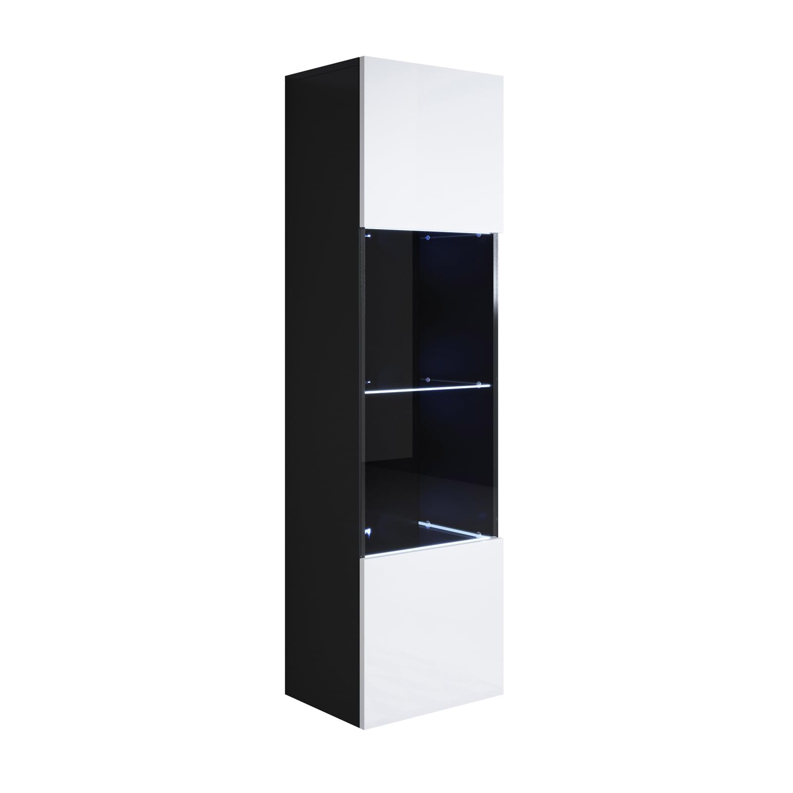MB Muebles Bonitos, Vetrina Pensile Luke V6, LED, Melamina, Finitura Lucida, Nero e Bianco, 40x165x29cm
