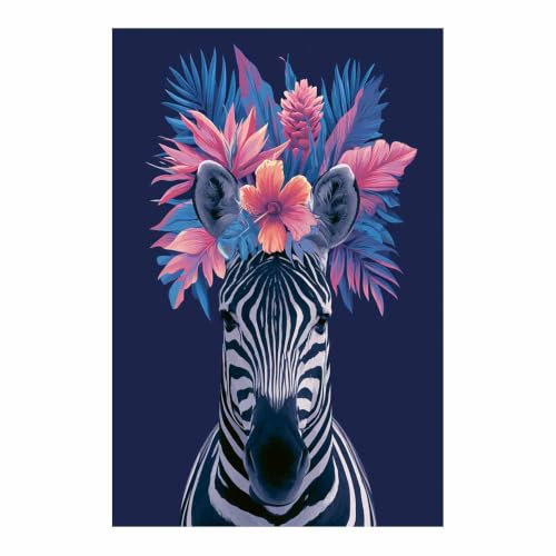 Toile zèbre fleur tropicale multicolore 70x100cm haute définition sans cadre