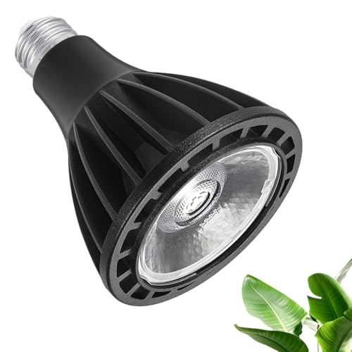18W LED植物育成ライト、E26口金、フルスペクトル、5,800 K、昼光、高演色、種まきと成長のための省エネ植物ライト、長寿命、ブラック