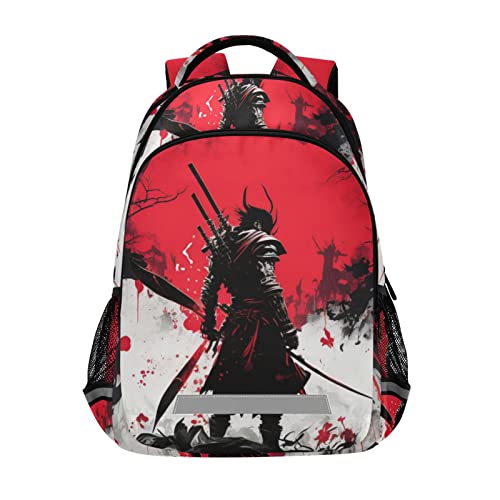 Japanese Samurai Art Kids Backpack Large Capacity Durable School Bags with Reflective Strip for Unisex Boys Girls 11.6 × 6.9 × 16.7 IN