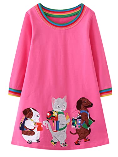 HOMAGIC2WE Toddler Girls Long Sleeve Dress Kids Cotton Fall Cute Casual Basic Shirt Dresses
