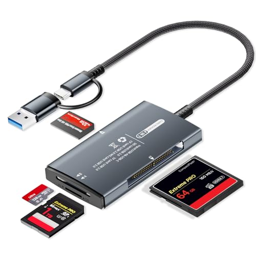 Ticenpe Lector de tarjetas SD 4 en 1 USB A USB C a SD/Micro SD/MS/CF, lector de tarjetas SD, adaptador de tarjetas de memoria para iPhone, iPad, Windows, Linux, Mac OS, Android