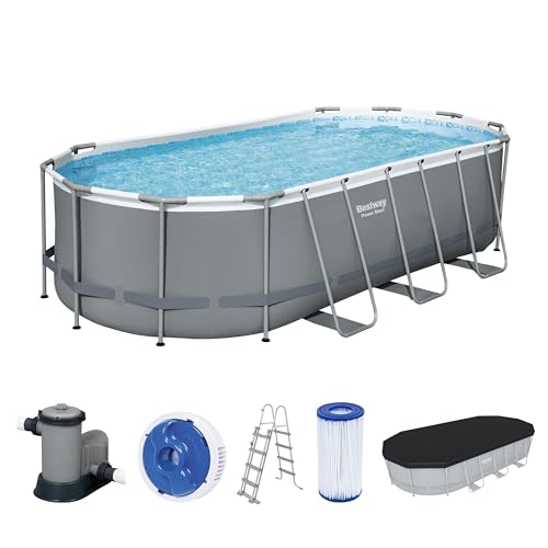 Bestway Power Steel Frame Pool Komplett-Set mit Filterpumpe 549 x 274 x 122 cm, grau, oval