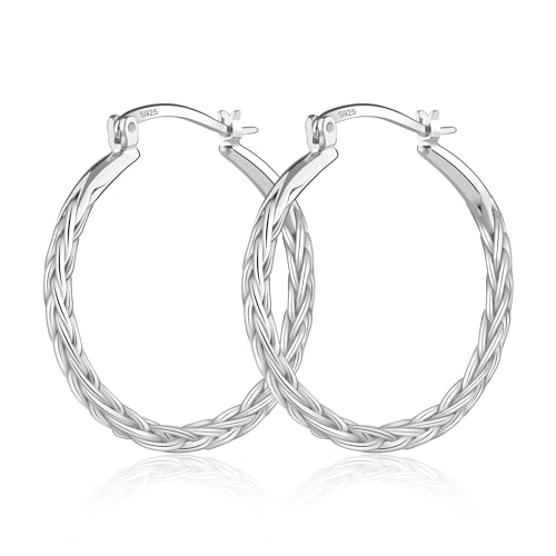 KISSPAT 925 Sterling Silver Hoop Earrings, Hypoallergenic Twist Hoop Earrings Lightweight Silver Hoop Earrings for Women 30mm, 1-Sliver