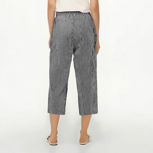 fanmpghleoo Pinstripe Pants Women Cropped Drawstring Striped Linen Pants Women Summer Casual Loose Linen Capris with Pockets3